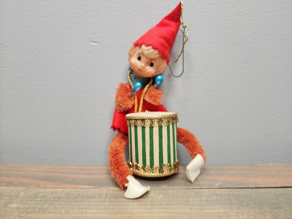 Vintage Christmas ~ Pixie Elf Playing A Drum ~ Tree Ornament ~ Japan